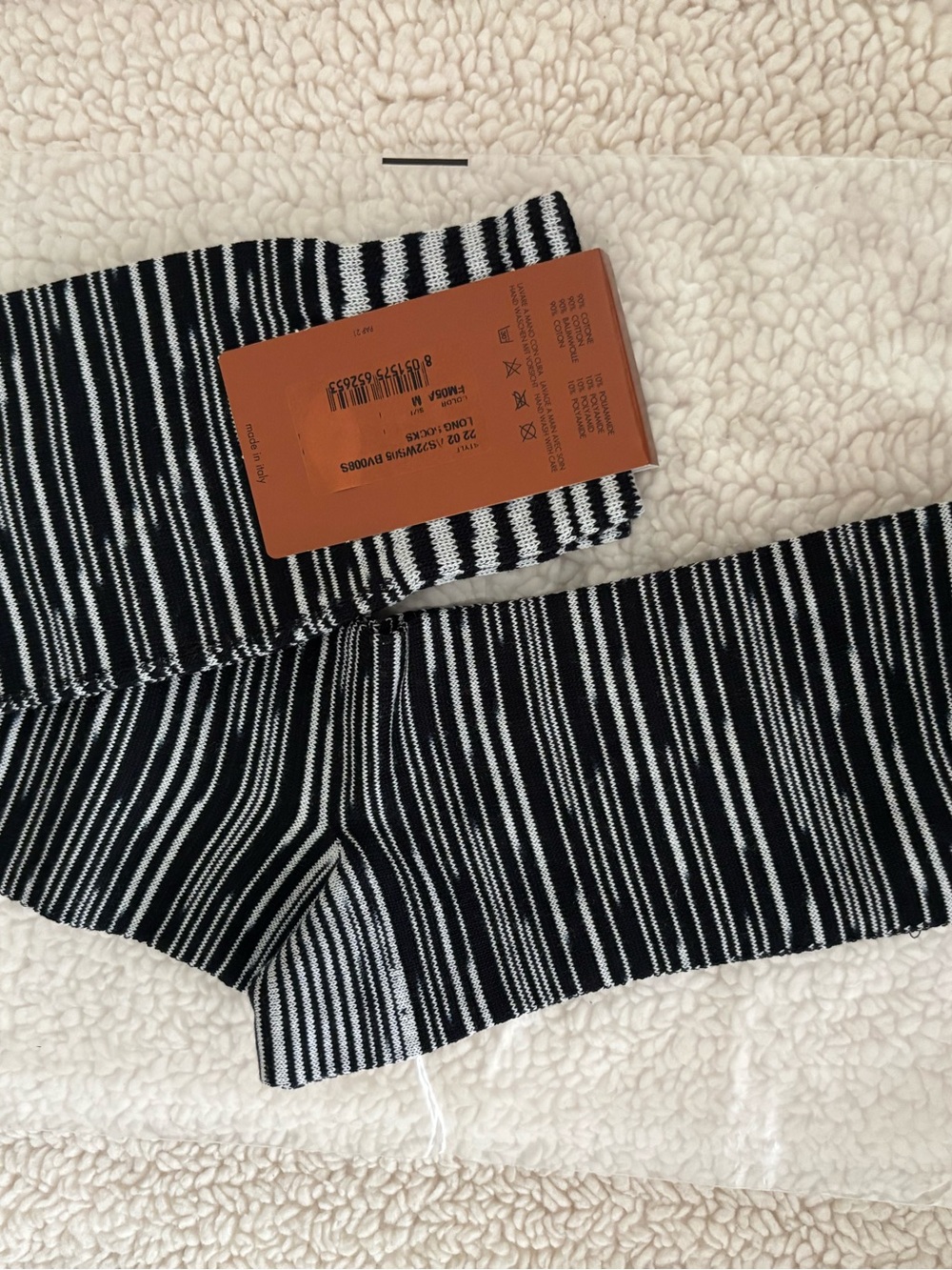 Missoni Striped Knit Cotton Long Socks in Black and White